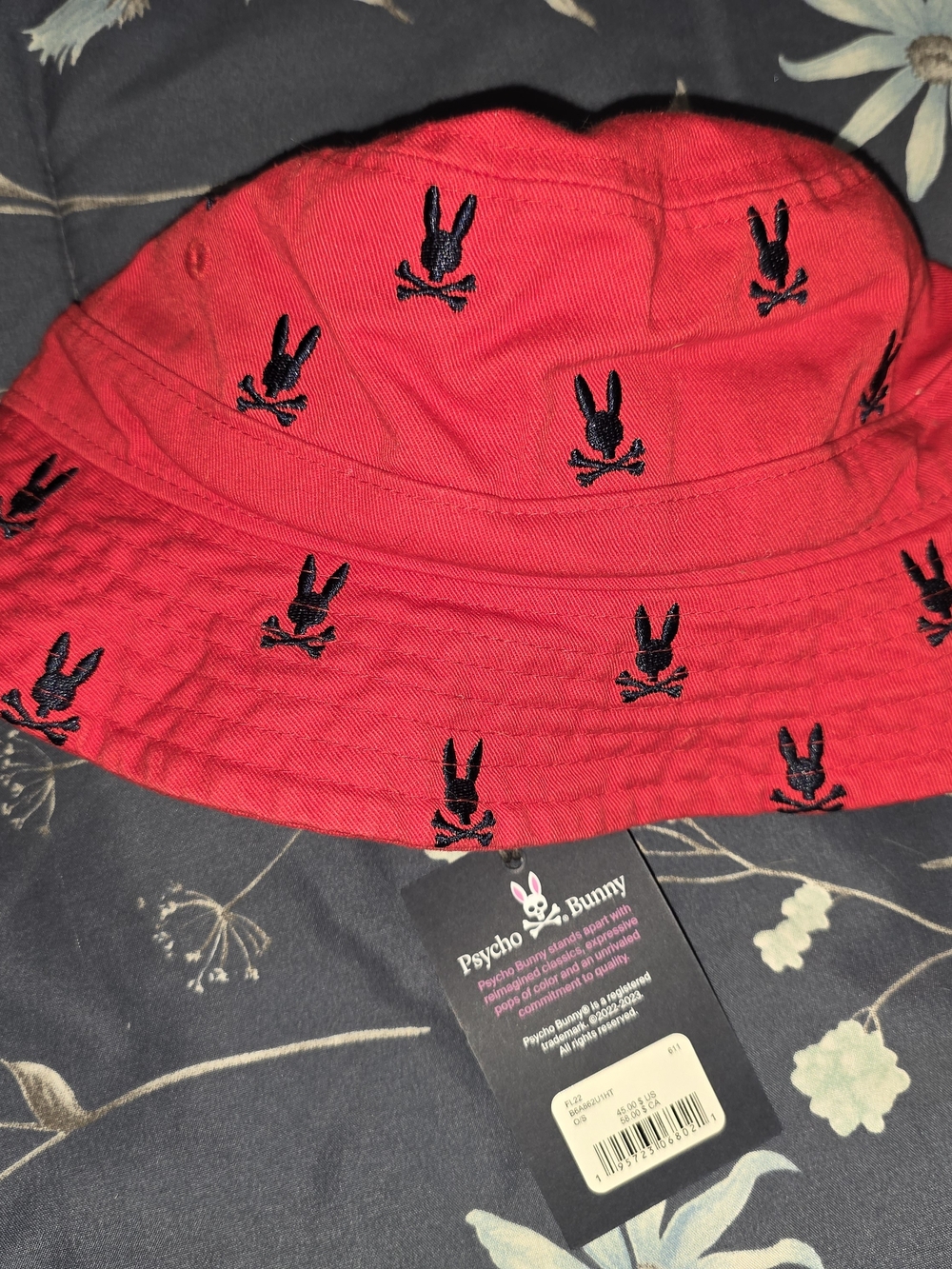 Psycho Bunny Red Bucket Hat with Black Bunny Embroidery NWT